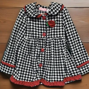 Girls Christmas Coat Size 5 Holiday Dress Red houndstooth Cindy Lou Look - Picture 1 of 16