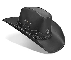 Sombrero de Vaquero Negro Sombreros del Oeste Cuero Country Mujer Hombre Ganadero Tejana - Imagen 1 de 8