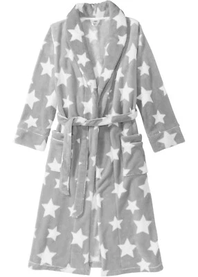 Fleece-Bademantel Gr. 36/38 bis 60/62 Grau Damen Sauna- Morgen- Haus-Mantel Neu - Bild 1 von 2