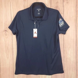 Antigua Polo Shirt Women Sz L Blue Short Sleeve Lightweight Golf Labatt Beer  - Picture 1 of 14