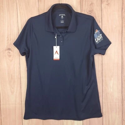 Camisa Polo Antigua Mujer Talla L Azul Manga Corta Ligera Golf Labatt Beer  Foto 1 de 4