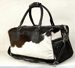 Duffle bag Real Cowhide Hair on Leather Travel / weekender bag - Picture 1 of 3