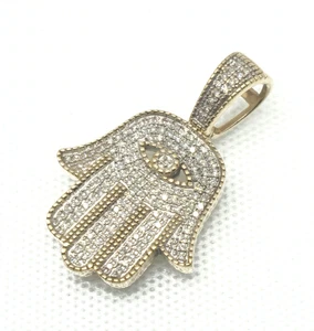 1/2 Ct Genuine Nat Diamond HAMZA HAND Charm Pendant Solid REAL 10K Yellow Gold - Picture 1 of 2