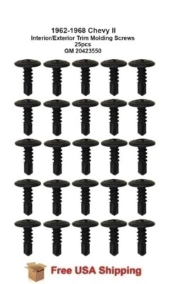 Moldura interior/exterior para Chevy II 1962-1968, tornillos de panel 25 un. Foto 1 de 3