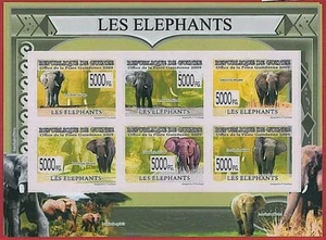 FRENCH GUINEA - ERROR, 2009 IMPERF SHEET: ELEPHANTS, Wild Animals - Picture 1 of 1