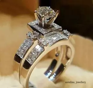 2.20 CT Simulated Diamond Enhancer Guard Engagement Ring In 14k Rose Gold Plated - Picture 1 of 6