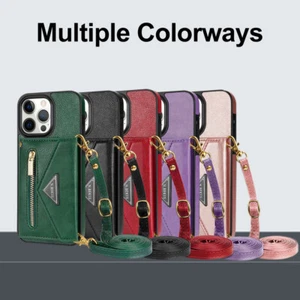 Women Crossbody Strap Wallet Case Fr iPhone 15 14 13 12 Pro Max XR Leather Cover - Picture 1 of 84
