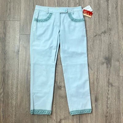 Nuevo con etiquetas Pantalones de Cuero Azul Catherine Malandrino Dobladillo de Encaje Bolsillo Bordado Talla 2 Foto 1 de 4