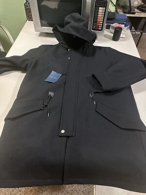 Abrigo con capucha Cole Haan negro de mezcla de lana para hombre talla pequeña Foto 1 de 2