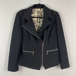 Chicos Textured Moto Jacket Size 0 US Small Asymmetric Zip Animal Print Lining - Picture 1 of 13
