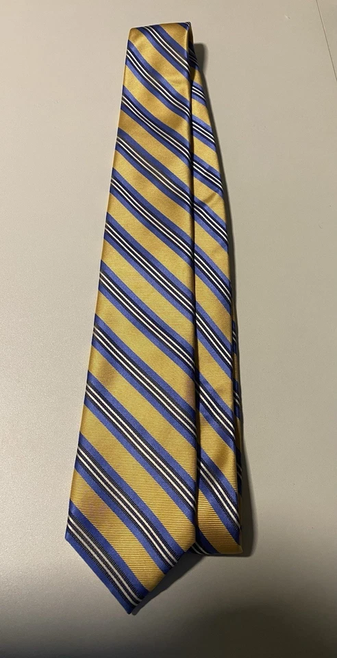 Saddlebred Yellow/Blue Striped Silk Stain Resistant Necktie - Image 1 of 1