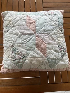 "Almohada acolchada de saco de alimentación floral retazos Starburst rosa melocotón verde cuadrado 17"" de colección" - Imagen 1 de 7