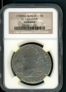 MEXICO SPAIN COLONIAL 8 REALES 1783FF Mo EL CAZADOR SHIPWRECK NGC GENUINE A309 - Picture 1 of 2