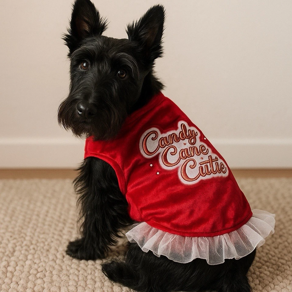 Simply Wag Dog Dress Christmas Red Candy Cane Cutie Velvet Tutu M - Image 1 of 4