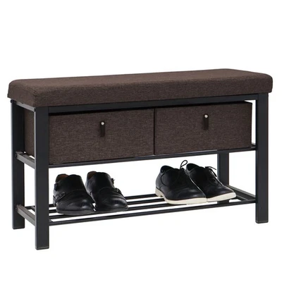 Schuhbank mit Polster - 81x32x50 Sitzbank mit Schuhregal und Aufbewahrungsboxen - Bild 1 von 4