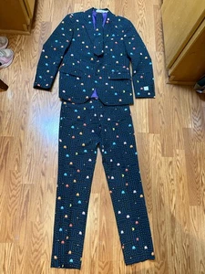 OppoSuits Pac-Man Suit Mens US38 Jacket Pants Retro Arcade Game Blazer Set W/tie - Picture 1 of 15