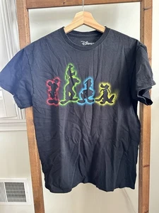 Disney Women Top Medium Black Neon Graphic Mickey Mouse Goofy Donald Pluto Fab 4 - Picture 1 of 3