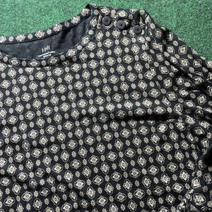 J Jill Luxe Supima Ruffled Sleeve Top LG Bell Sleeve Black Khaki Print T-Shirt - Picture 1 of 10