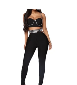 Silvester Damen Stud At The Club Fashion Nova Hose Set Schwarz Größe L - Bild 1 von 22