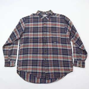 Vintage J.Crew Flannel Shirt Mens Large Blue Gray Orange Plaid Oarsman Cotton - Picture 1 of 8