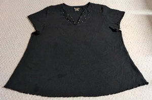 Faded Glory Womens Size 4X Black 100% Cotton Short Sleeve Shirt 24 - Picture 1 of 6