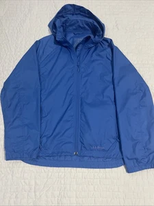 LL Bean Trail Model Rain Jacket Womens Medium Blue Hooded Full Zip Windbreaker  - Picture 1 of 11