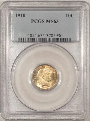 1910 BARBER DIME - PCGS MS-63, LUSTROUS & PREMIUM QUALITY! - Image 1 of 3