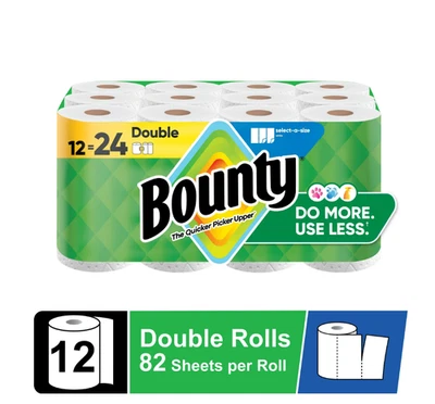 Bounty Paper Towels Select-A-Size White, 12 Double Rolls, 82 Sheets per Roll