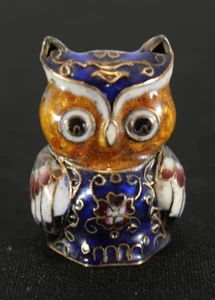 Vintage Zen Man Cloisonné fatto a mano gufo colorato dettagliato ottone smaltato alto 1,5" - Foto 1 di 5