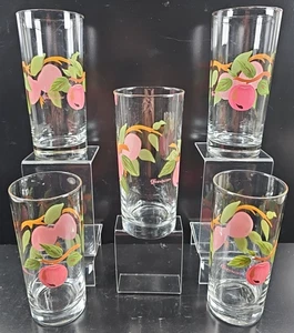5 Franciscan Apple Flat Tea Tumbler Set Vintage 6.25" Fruit Drinking Glasses Lot - Picture 1 of 24
