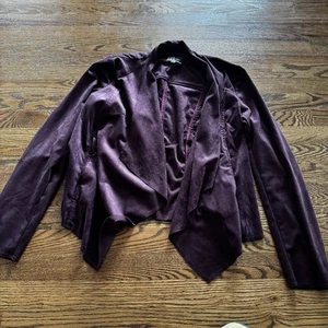 Kut From The Kloth Faux Suede Jacket Womens L Open Front Wine Burgundy Waterfall - Picture 1 of 4