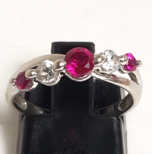 BEAUTIFUL STS 10K WHITE GOLD WHITE & PINK SAPPHIRE WAVE SWIRL RING SIZE 5 - Picture 1 of 7