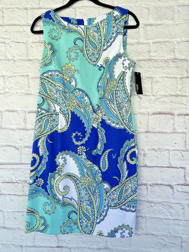 ALYX Vestito Estivo Paisley Senza Maniche Blu Teal Donna Taglia 8 Nuovo