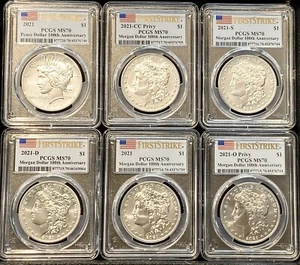 2021 Morgan & Peace Silver Dollar PCGS MS70 First Strike 6 Coin Set - Picture 1 of 13