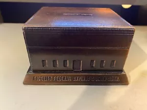 Vintage Fidelity Federal Savings & Loan Association Bronze Bank Building w/Key - Picture 1 of 4