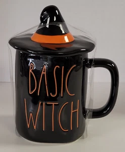 RAE DUNN Halloween BASIC WITCH Black Mug New w/ Witch Hat Topper - Picture 1 of 4