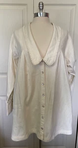 Free People Ecru Langarm 100 % Baumwolle Druckknopf Vorderärmel Kragen Swing Top M - Bild 1 von 14