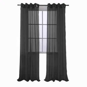 RT Designers Collection Cara One Sheer Grommet Curtain Panel 54" x 90" Black - Picture 1 of 4