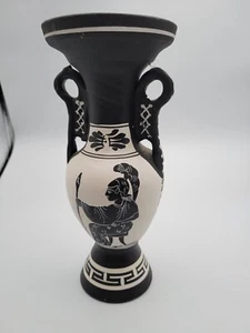 Handmade Painted Ceramic Terracotta Vase Urn Made In Greece Black And White - Picture 1 of 8
