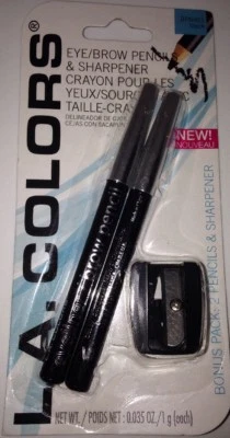 BN L.A. Colors 2 Eyeliner Eye/Brow Pencils Duo Set & Sharpener BPN451 in *BLACK* - Image 1 of 4