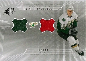 BRETT HULL 2001 SPx HOCKEY'S TREASURES DUAL 2 CLR. CAMISETA USADA EN EL JUEGO ~ DALLAS STARS - Imagen 1 de 1