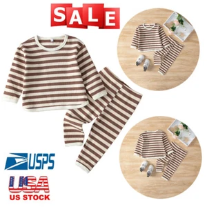 2Pcs/Set Toddler Baby Boys Girls Stripe Print Tops + Pants Kids Clothes Outfit - Picture 1 of 13