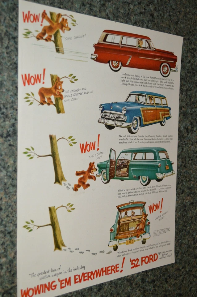 1952 FORD COUNTRY SQUIRE WAGON CARTOON ORIGINAL LARGE ADVERTISEMENT PRINT AD 52 - Image 1 of 1