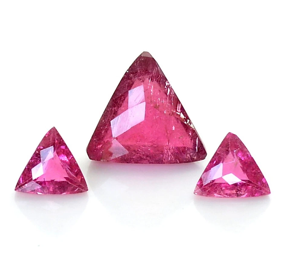 Natural Pink Tourmaline Trillion Checker Cut Lot 03 Pcs Set Loose Gemstones - Image 1 of 4