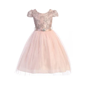 Vestido DUSTY ROSE Talla 4 Encaje Flor Niña Cumpleaños Boda Baile de graduación Recital Fiesta - Imagen 1 de 3