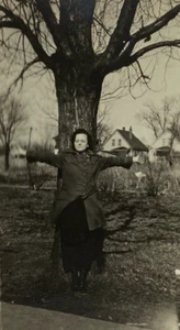 Woman With Arms Extended By Tree Eyes Closed B&W Photograph 2.75 x 4.5 - Picture 1 of 3