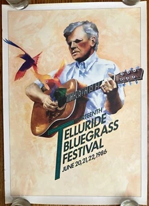SCARCE ORIGINAL 1986 TELLURIDE BLUEGRASS FESTIVAL DOC WATSON CONCERT POSTER !! - Picture 1 of 7
