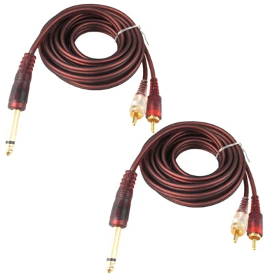 2 штекерных разъема 1/4 дюйма 6,35 мм TRS на 2 разъема стереоаудио RCA гитарный кабель 5 футов - Изображение 1 из 4