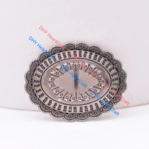 5X Ancient Sliver Western Cowboy DIY Leathercraft Slotted Conchos Oval 32*25mm - Picture 1 of 10