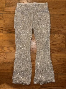 Art Class Girls' Large 10/12 Silver Sequin & Cream Fully Lined Flare Leg Pants - Picture 1 of 3